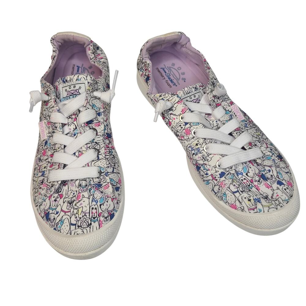 Bobs by Sketchers Women's Dog Print White Multicolor Size 9.5